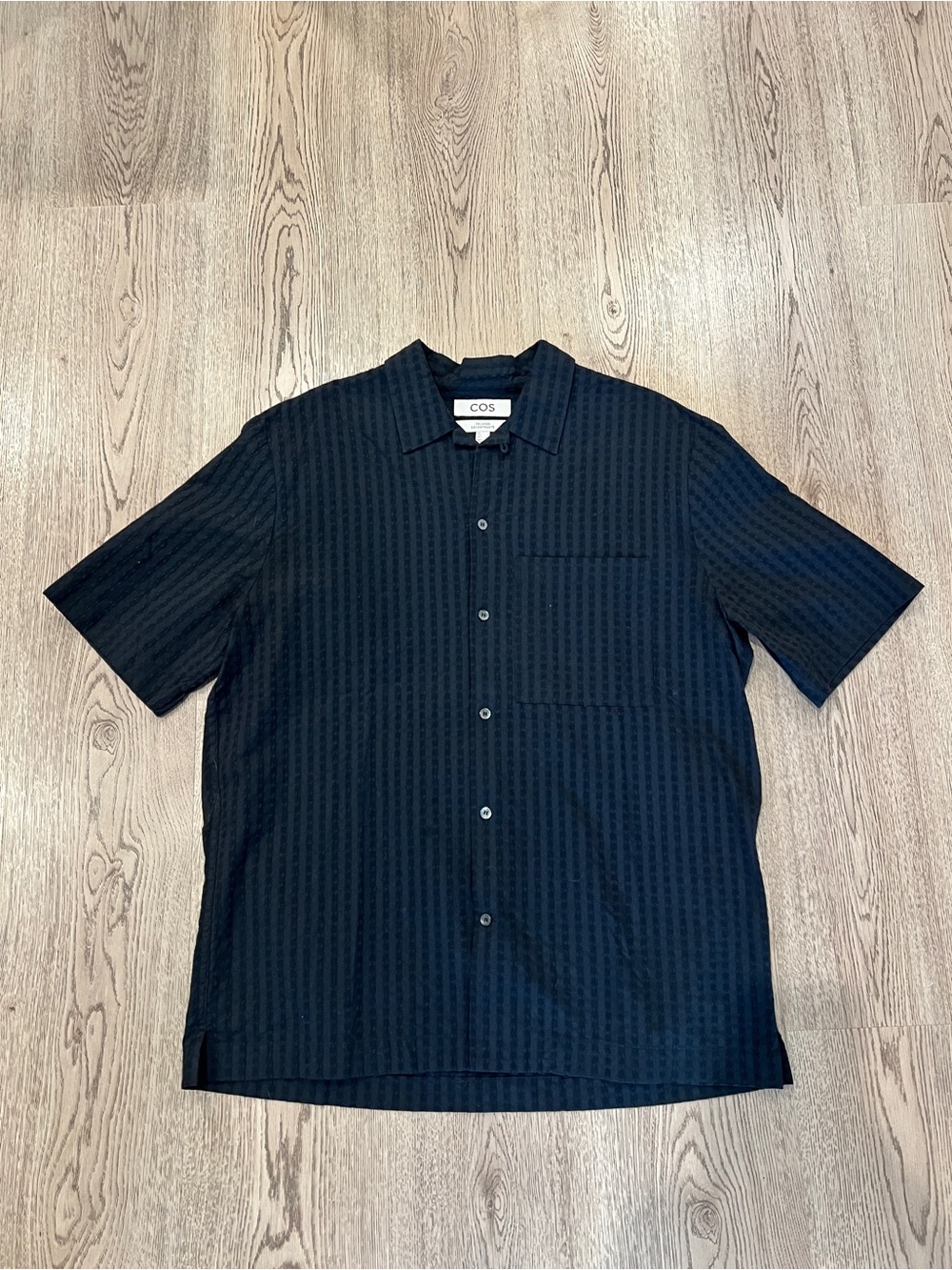 COS Black Relaxed Fit Short-Sleeve Textured Button-Down Shirt
